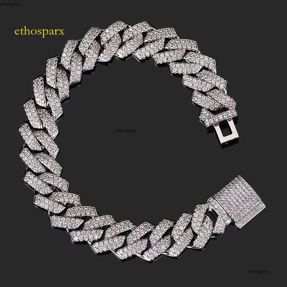 14mm Full Dia for Women Sier Plated Iced Out CZ Cuban Link Bracelet Fine Jewelry
