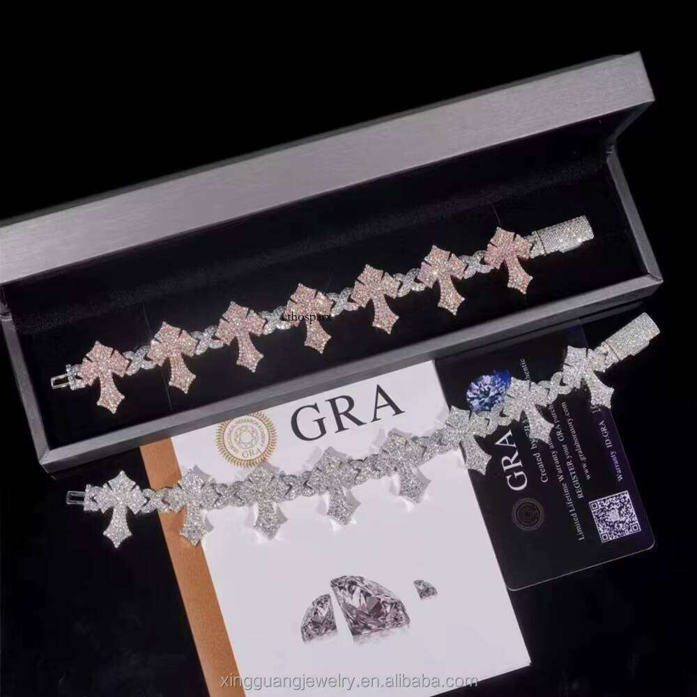Customized Two Tone Colors Cuban Bracelet S Sier White& Rose Gold Plated VVS Dia Moissanite Hip Hop Cross Bracelets