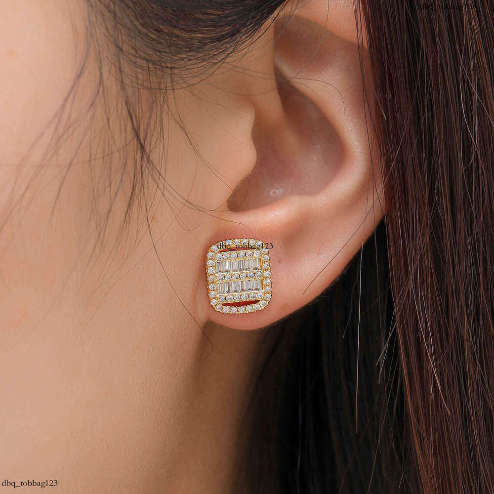 for Men Iced Out VVS Needle T Zircon Square Stud Earrings Personality Hip Hop Men's Ear Jewelry