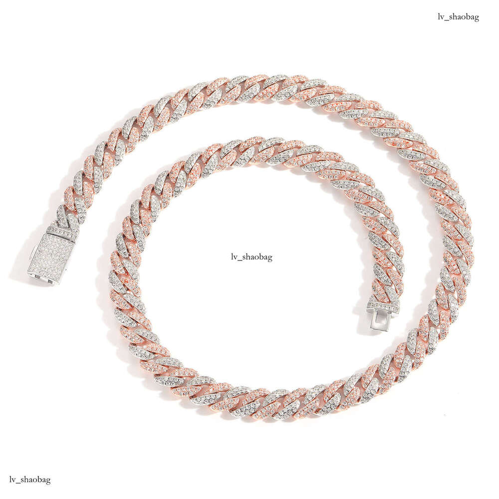 9mm Pink Cuban Simple Personality Unisex Necklace Micro Paved Moissanite chain Trendy Niche Clavicle Chain