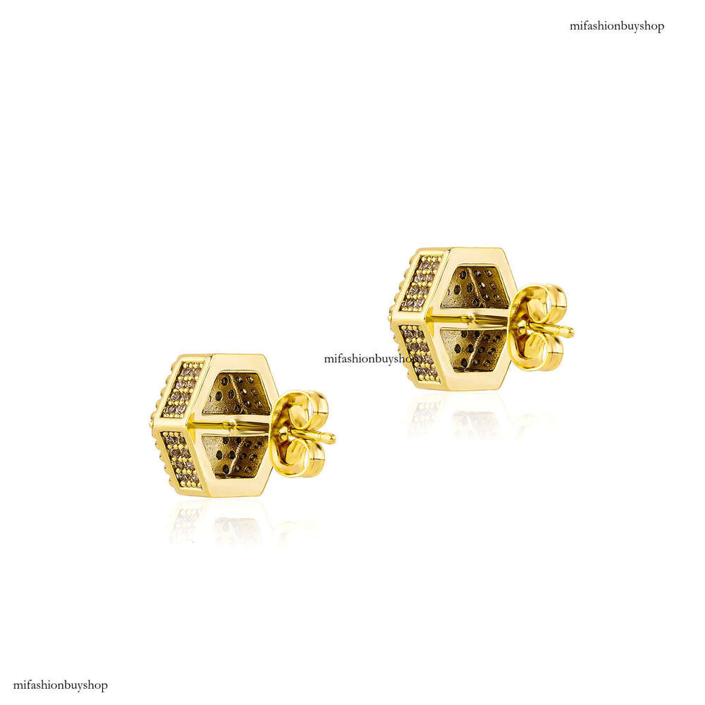 Trendy Cross Zircon Hip Hop Earrings for Men Hexagon Full Dia Ear Jewelry New Gold Australian Accessories