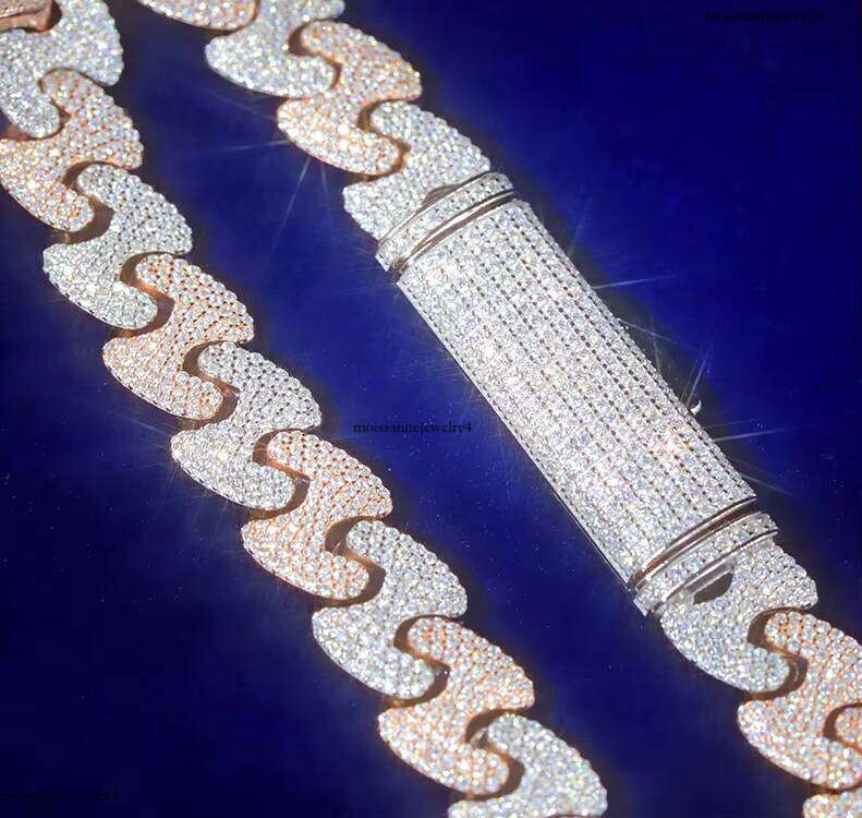 Custom Moissanite Miami in Sier Prong Cuban Chain 11mm 15mm Two Tone Colors Hip Hop Necklace Link