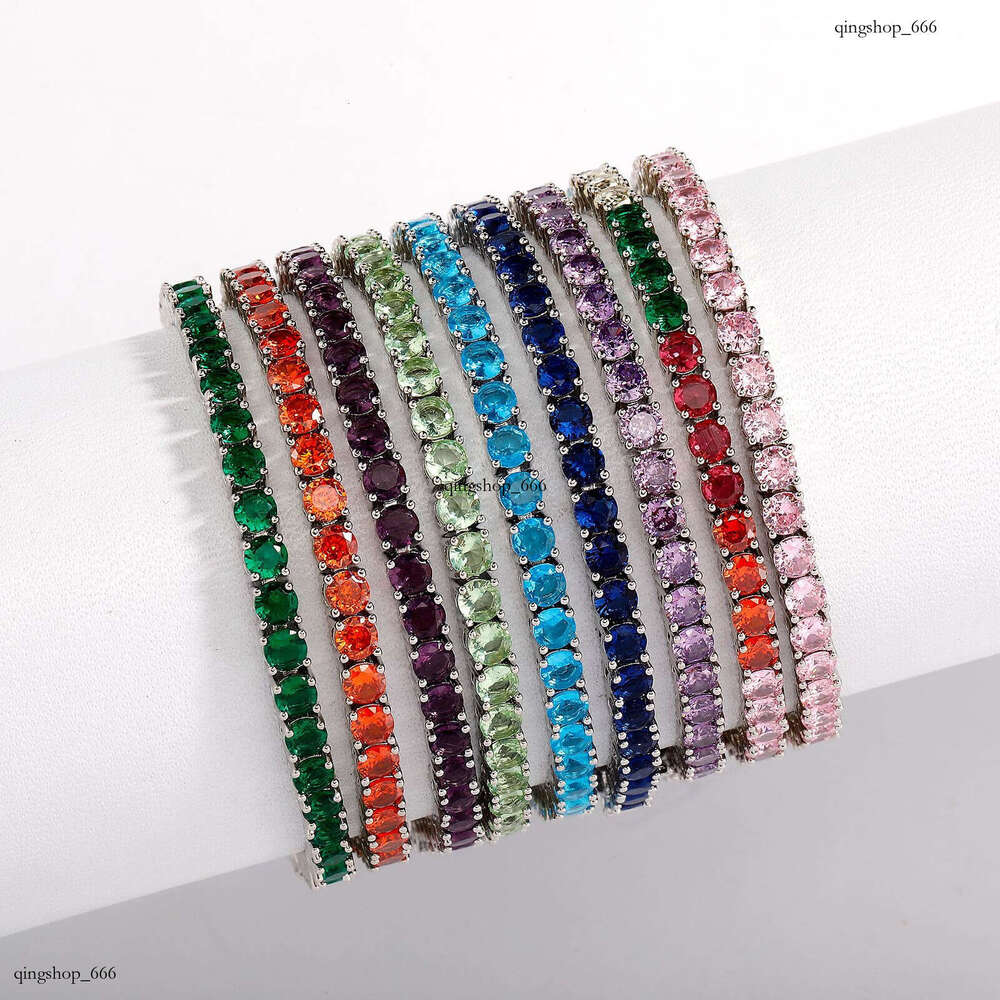4mm Crystal Zircon Tennis Chain Hip Hop Summer Personality Clasp Colorful Dia Single Row Women's Bracelet Jewelry