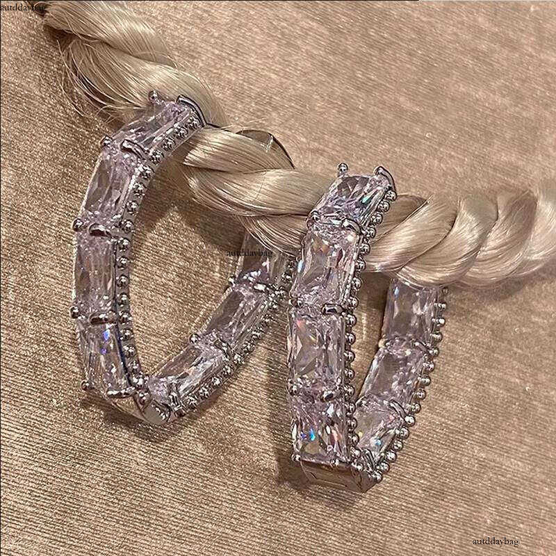 2024 Top Sell Clip Earrings Elegant Jewelry Sterling Sier Princess Cut White Topaz CZ Dia Geometric Temperament Party Women Wedding Earring Gift