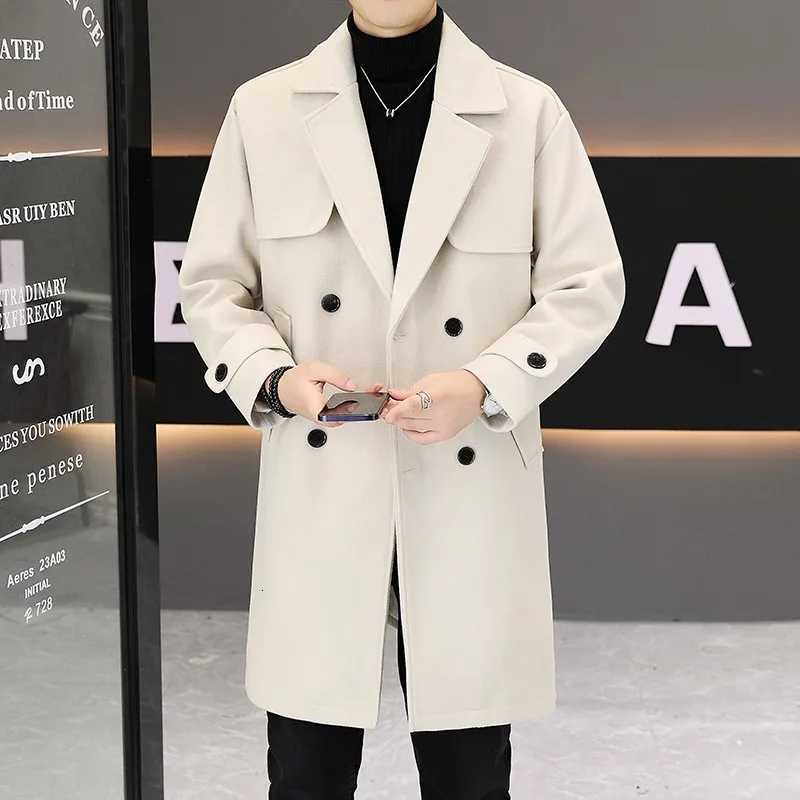 2024 Korean Fashion Winter Long Jacket Trench Coat Wool Coat Mens Harajuku Vintage Black Luxury Casual Windbreakers 5XL XJ250809