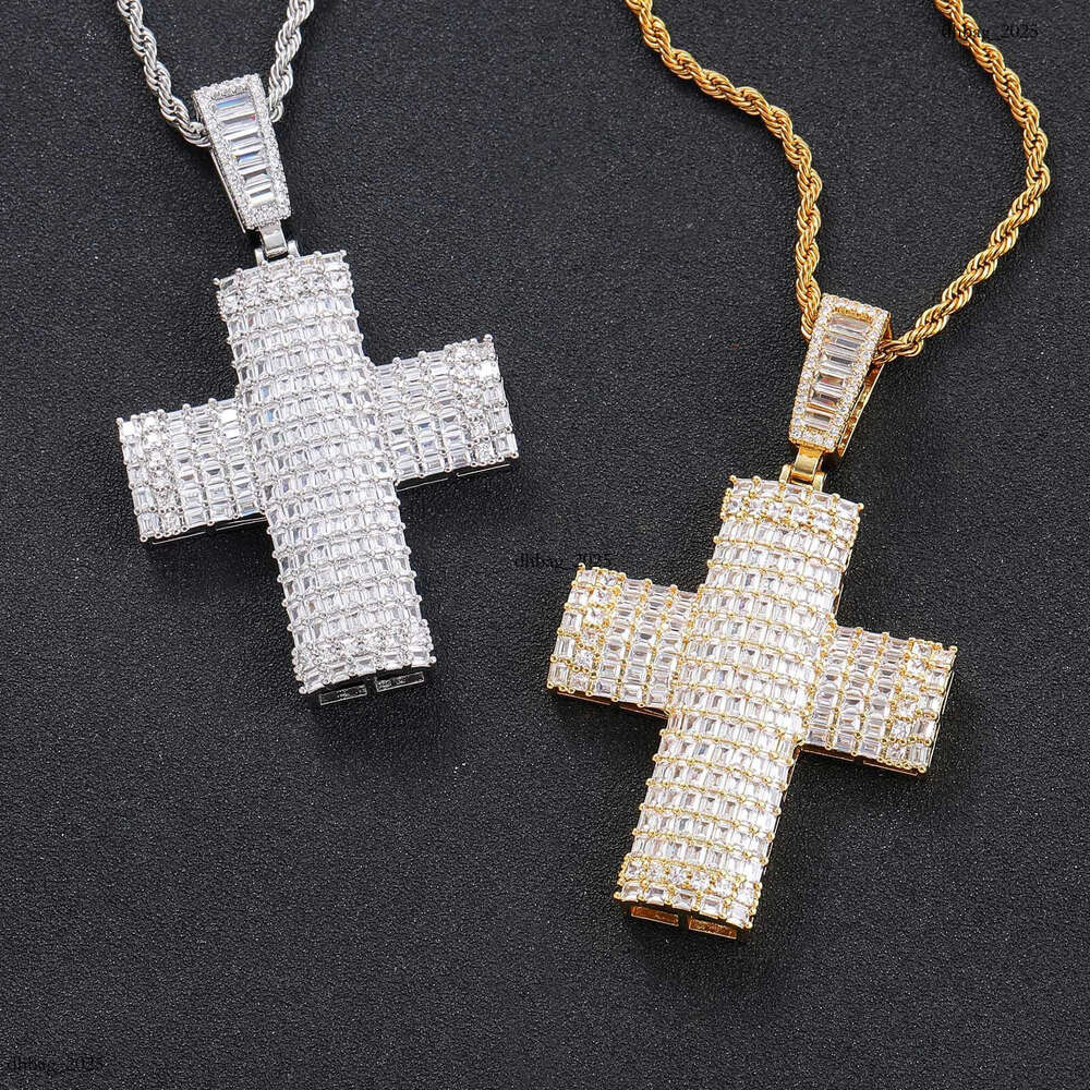 New Square Moissanite chain Cross Pendant Punk Simple Street Style Cool Men's Hip Hop Necklace