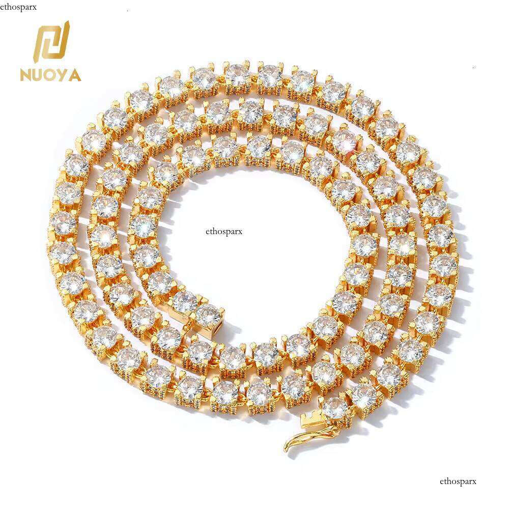 NUOYA Fine Jewelry New Design Iced Out Dia White Gold Plated 6mm Bling CZ Tennis Chain Women's Hip Hop Necklace