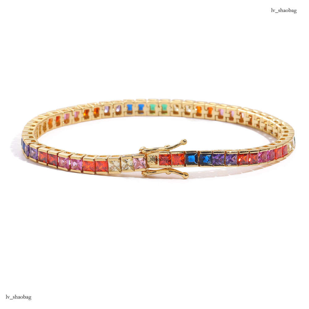 Necklace 4*4mm Colorful Square Moissanite chain Tennis Chain Sterling Silver Inlaid Men's Hip Hop Jewelry