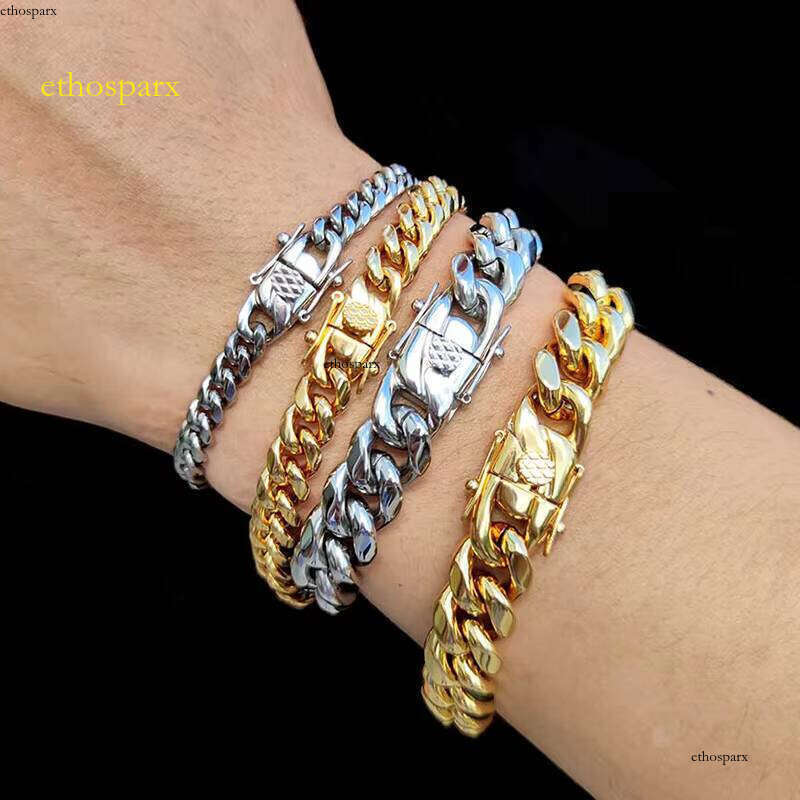 Hip Hop Mens Stainless Steel Link Chain Gold Plated Cuban Bracelet