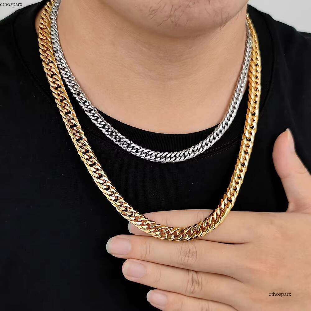 High Polish 6 Sides Cut Hip Hop Jewelry Stainless Steel Necklace Gold Plated Miami Cuban Chain