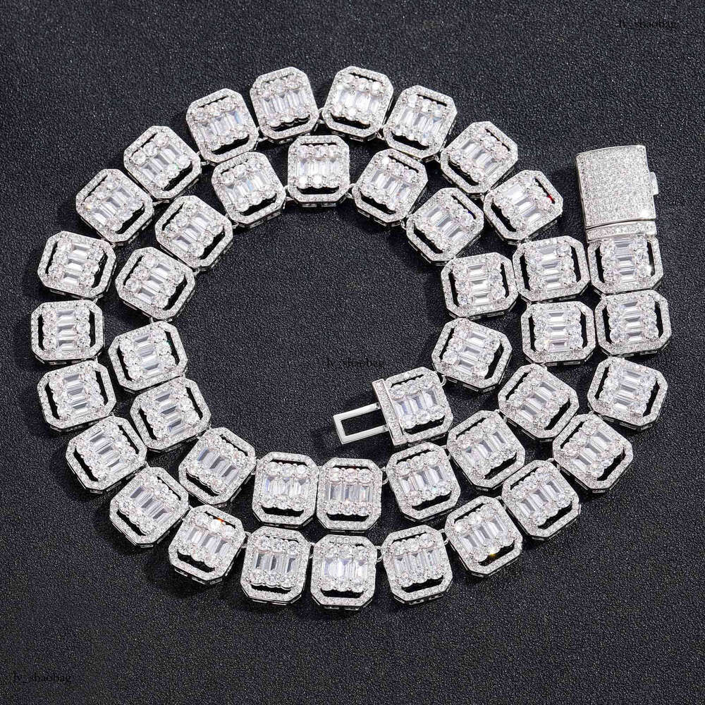 Meisa New Hip-Hop Necklace 13mm Wide Rock Candy Square Round Dia Mixed Inlay Hollow Choker Nine-Grid Chain