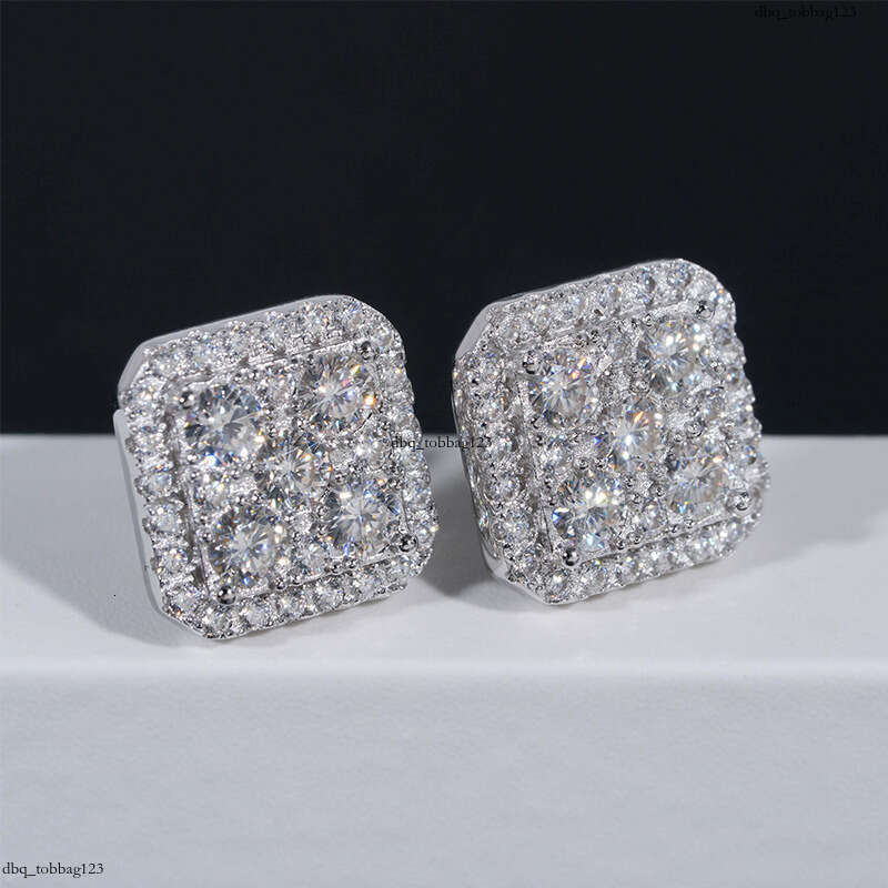 ICED OUT New Sier Inlaid Moissanite Classic Square Stud Earrings