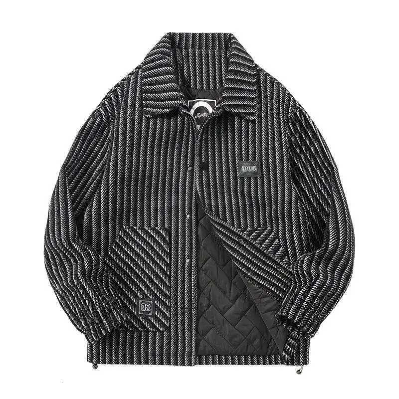 Classic Vertical Stripes Woolen Jacket Mens Winter Straight Casual Business Trench Coat Social Overcoat Streetwear Men ClothingXJ250809