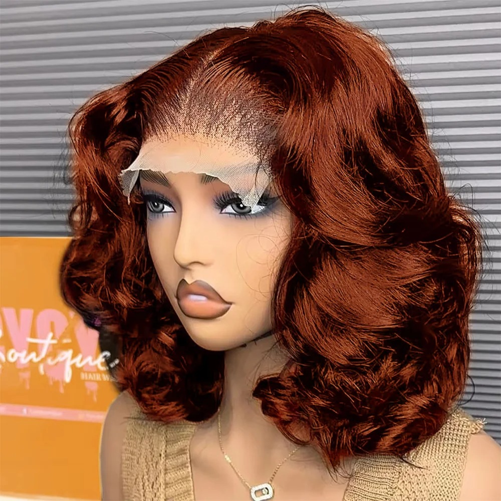 Reddish Brown Loose Body Wave Bob Wig Human Hair 13x4 Glueless Wigs Wear And Go Short Lace Front Wigs Pre Plucked Synthetic for Women