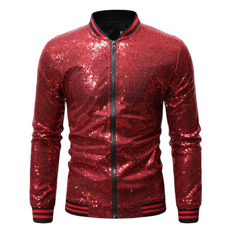 Multi Colors Mens Loose Sequin Decoration Dance Jacket with Zipper Cardigan Jacket Casual Streetwear Jacket W250809