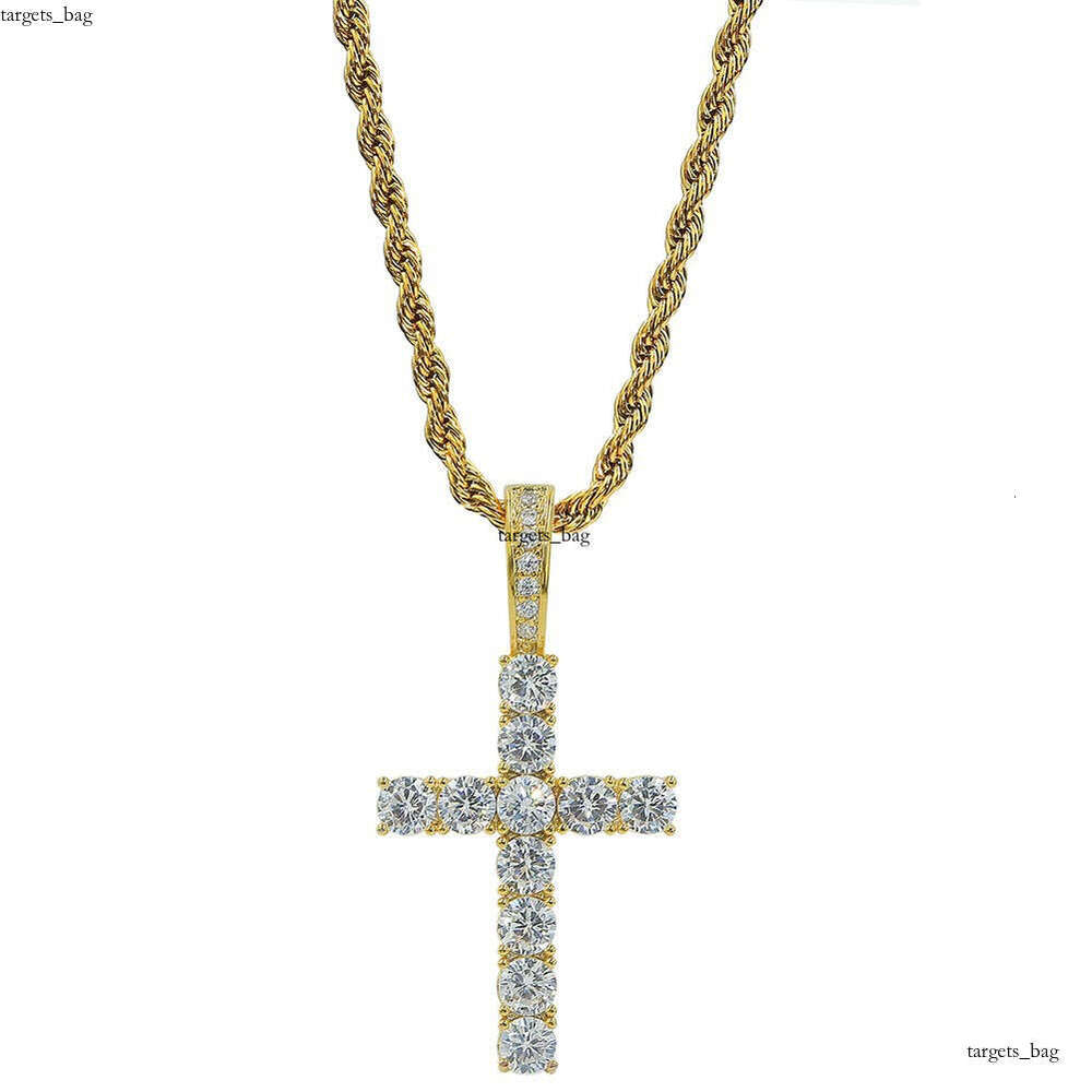 Hip Hop Double Row T Square Dia Rock Candy Cross Men's Trendy Full Moissanite chain Pendant
