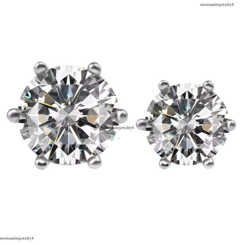 Classic Style Solid Sier Round Brilliant Moissanite Dia Stud Earrings for Men Women Jewelry