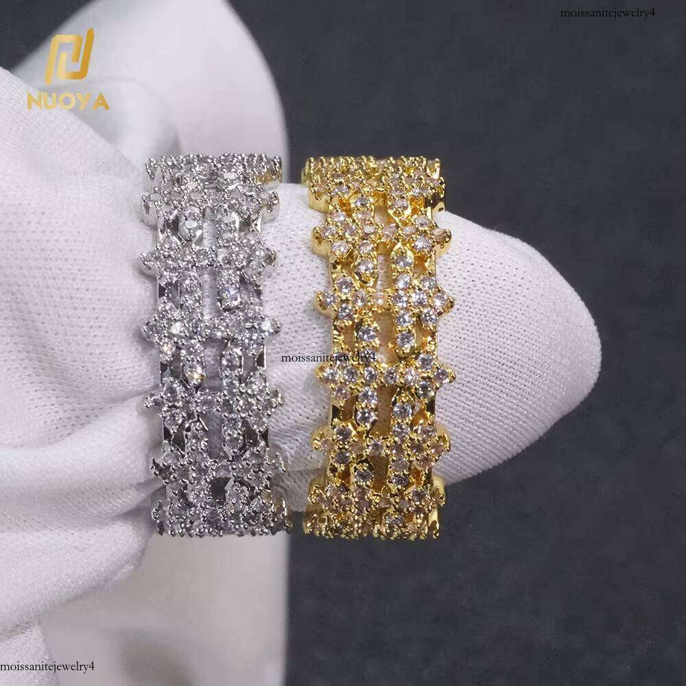 NUOYA New Arrive 8mm Wholesale Bling Dia Double Row Cross Design Women's White Gold Plated Cubic Zircon Fashion Ring