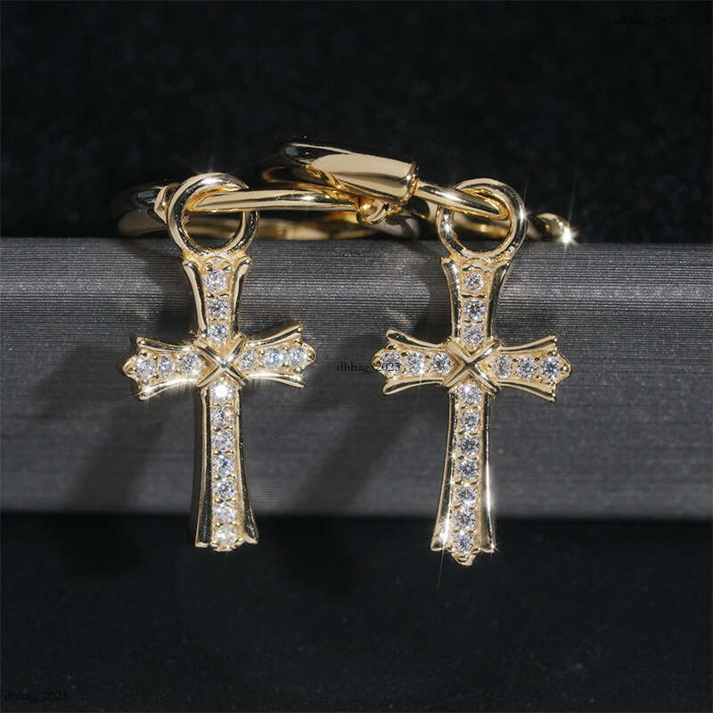 ICED OUT Sier Micro Inlaid Zircon Cross Fashionable Light Elegant Niche Design Earrings Hoops