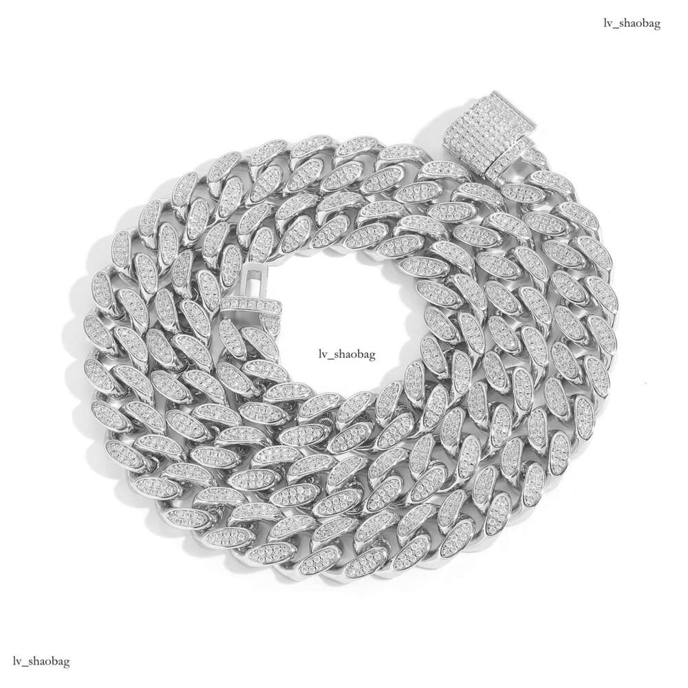 Moissanite chain 12mm Flip Clasp Double Row Full Dia Cuban Chain Trendy Brand Personality Men's Hip Hop Necklace