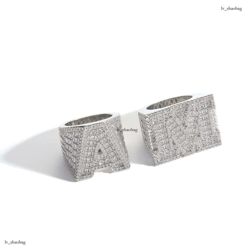 Creative English Letter Men's High-end Sterling Silver Inlaid Zircon Hip Hop Ring Jewelry
