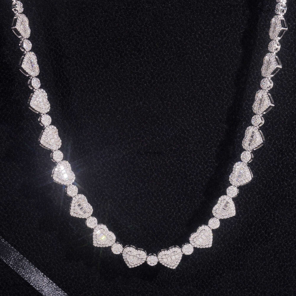 Personalized Hip-Hop Sier Inlaid Moissanite 8.5mm Heart-Shaped Bracelet Necklace Unisex Jewelry
