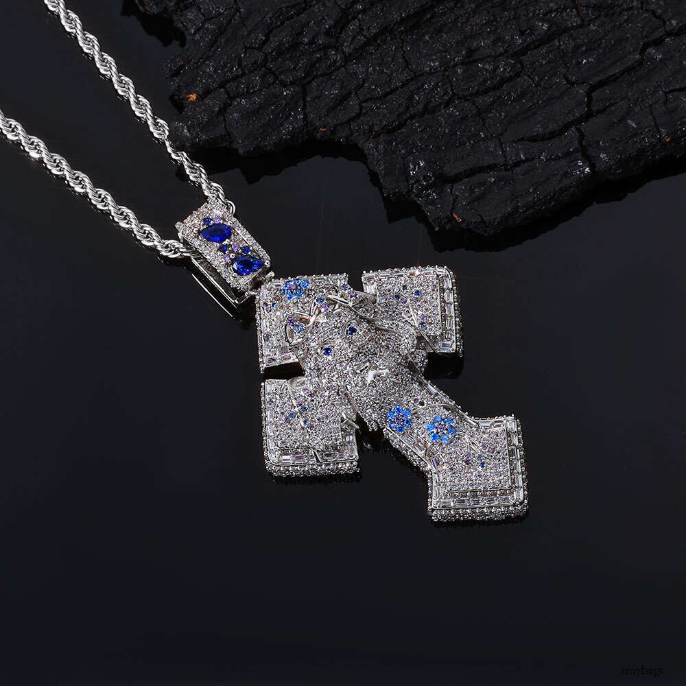 Colorful Head Cross Pendant Full Dia Hip-Hop Jewelry Creative Men's Necklace