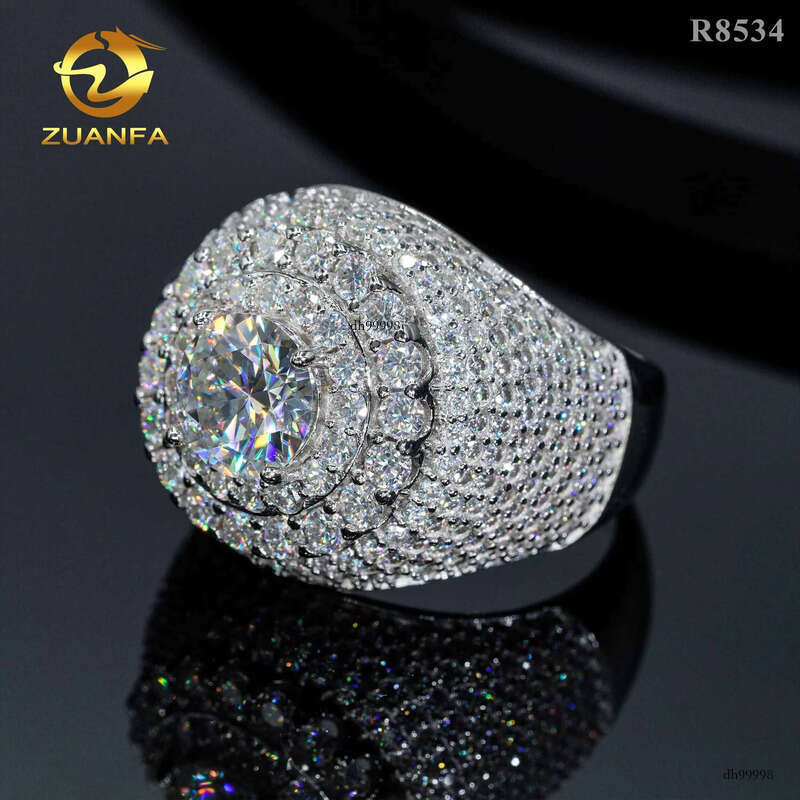 Top Sale Men Dia Sterling Sier Iced Out Fine Jewelry Solitaire Pave Moissanite Hip Hop Ring