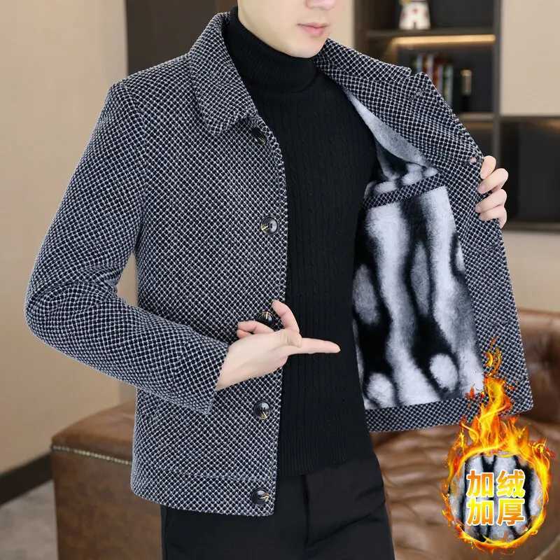 High-end Jacket Coat Winter Mens Woolen Short Lapel Jacket Woolen Coat With Fleece And Thickened Cotton Padded Jacket XJ250809