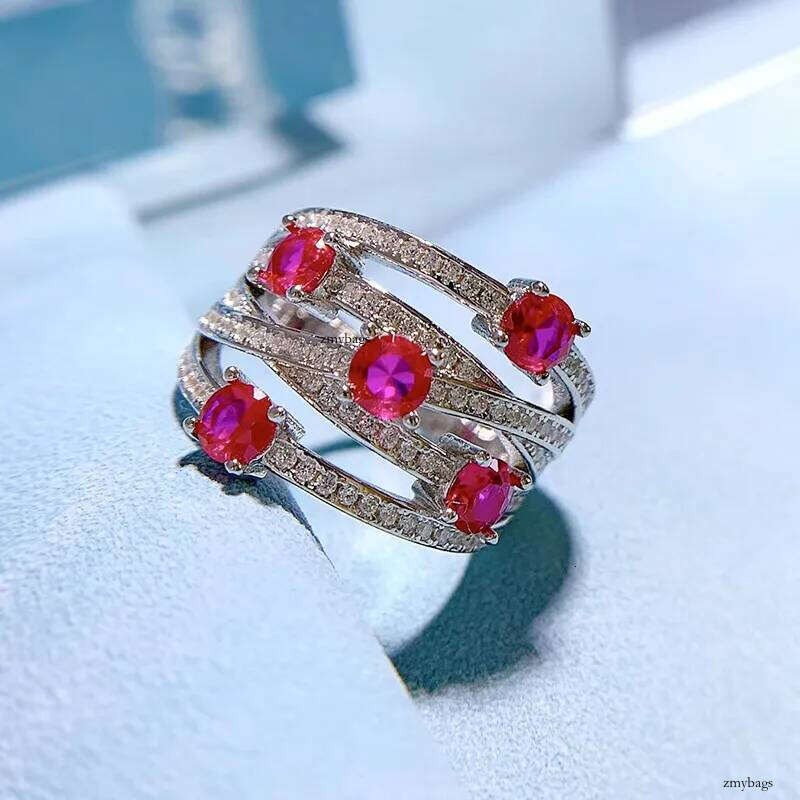 Choucong Cross Wedding Rings Jewelry Pure 100% Sterling Sier Round Cut Ruby Moissanite Dia Gemstones Party Eternity Women Finger Ring Gift