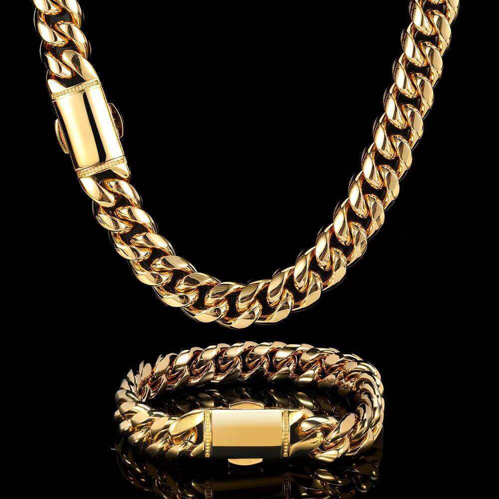 NUOYA 12mm Cuban Customized Stainless Steel Men Custom Gold Plated Bangles Bracelet