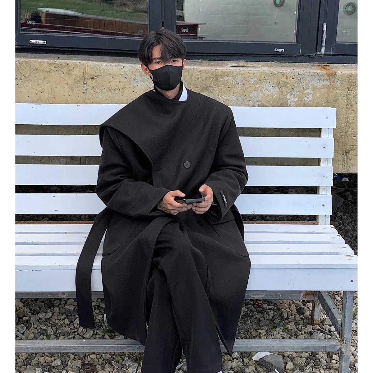 Men Woolen Coat Autumn Winter Fashion Trend Korean Fashion Versatile Thickened Double Breasted Long Solid Color Mens Trench XJ250809