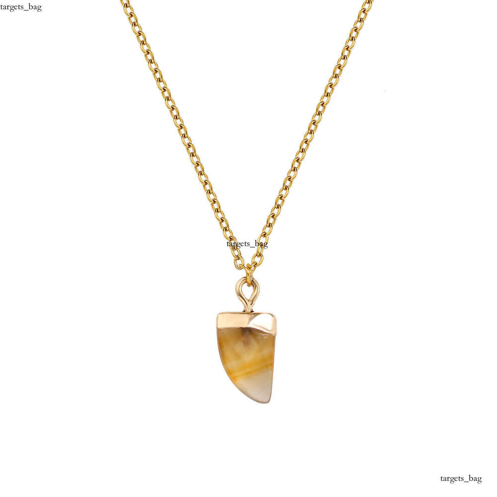 Agate Moon Natural Wolf Tooth Pendant Crystal Raw Stone Necklace