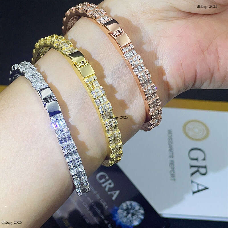 New Moissanite 6mm Sier Gold Plated Oval Hip Hop Trendy Brand Bracelet 111