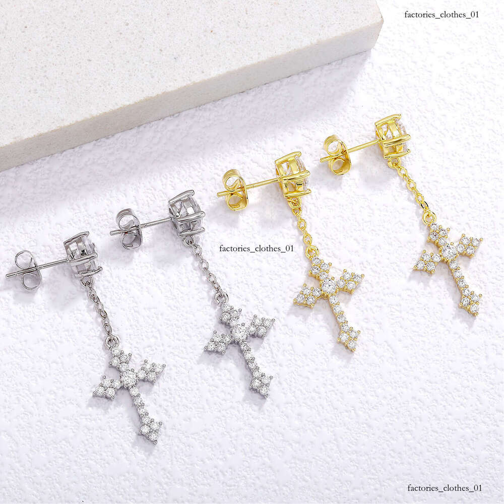 Long Tassel Cross Zircon for Women, Fashionable Elegant Design, Full Dia, Ins Style, Stylish and Chic Earrings