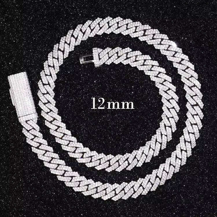 Sier Link Chain 12mm Wide VVS1 Moissanite Pss Dia Test Gold Plated Cuban Bracelet