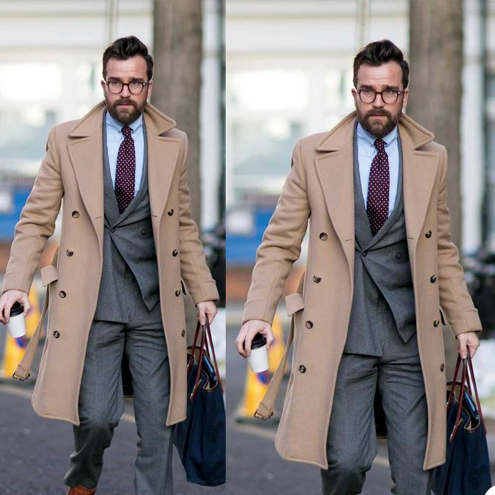 Woolen Mens Overcoat Warm England Style Double Breasted Thick Loose Long-Length Casual Trench Winter Coat Mens Jacket XJ250809