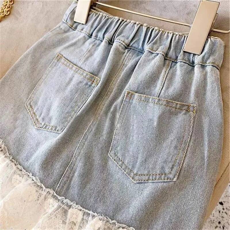 2025 New Summer Children's Baby Girls' Cowboy Skirt Cotton Lace Bottom Children's Girls' Skirt Korean Sweet Preschool Girls' 