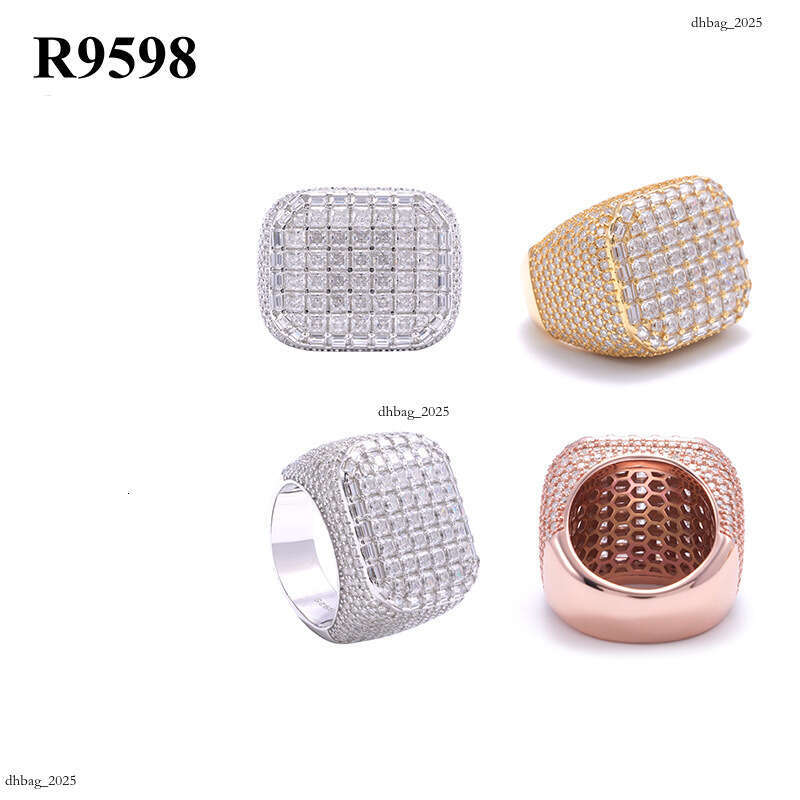 ICED OUT Men's Hip-Hop Princess Cut Moissanite Ring Silver Real Gold Plating