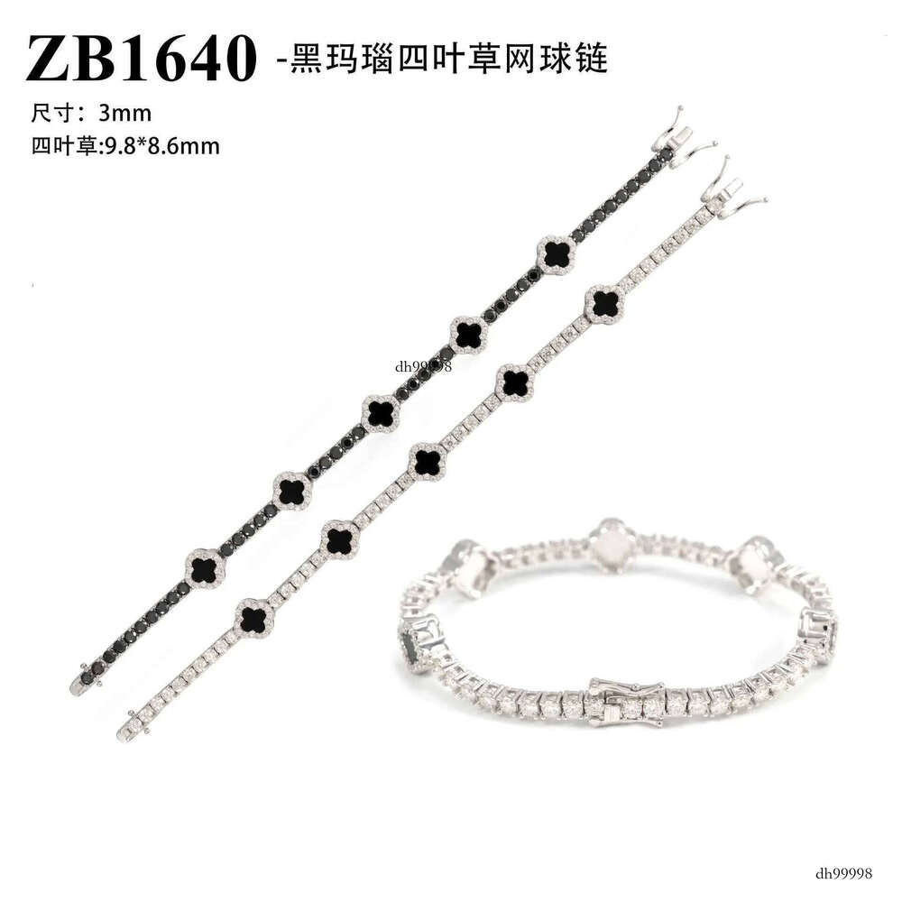 Fine Jewelry Four Leaf Clover White Gold Plated Jewellery Sterling Sier Charm Moissanite Tennis Bracelet
