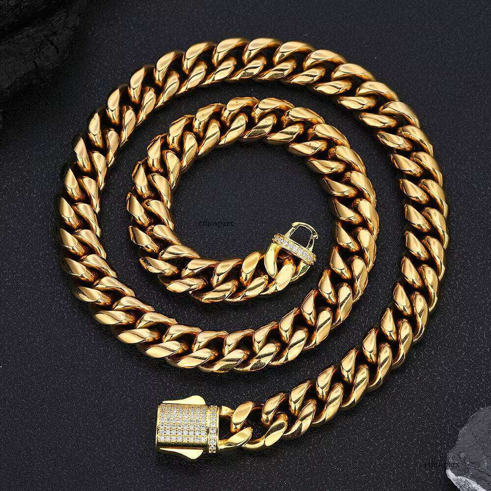 Nuoya 8/10/12mm Hight Quality Cuban Link Stainless Steel Jewelry Iced Out Clasp Sier Gold Plated Curb Chain Necklace