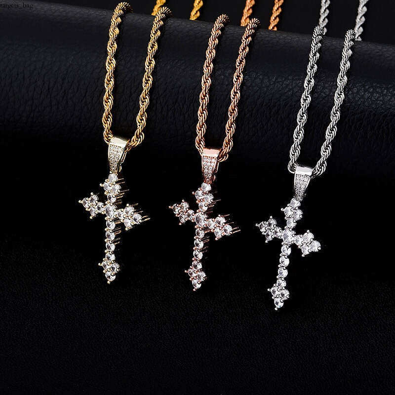 Cross Pendant Full Moissanite chain Simple Religious Necklace Accessory Versatile Inlaid with Dias