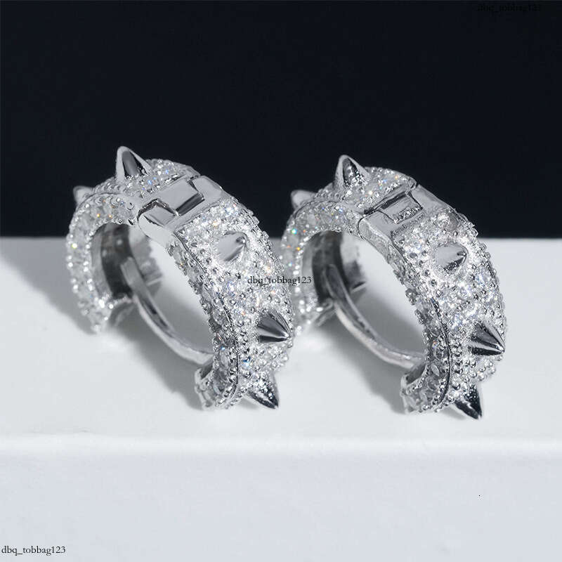 Hip Hop Sier Moissanite Stud Geometric Shape Unisex Earrings