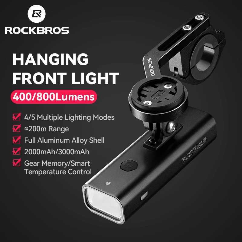 ROCKBROS Hanging Bicycle Light 400/1000LM MTB Road Cycling Highlight Bicycle Lamp with Holder IPX6 Type-C Charging Bike Light Z250809