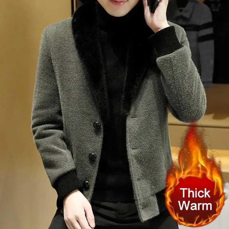 Winter Style Plush Thick Golden Mink Jacket Long Slim Woolen Coat Jacket Casual Social Overcoat Windbreaker Men Jackets Clothing XJ250809