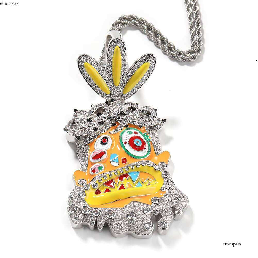 High Quality Micro Setting Dia White Gold Custom Colorful Enamel Dripping Oil Cartoon Pendant Hip Hop Rapper Jewelry