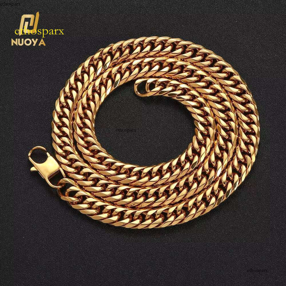 High Polish 6 Sides Cut Hip Hop Jewelry Stainless Steel Necklace Gold Plated Miami Cuban Chain