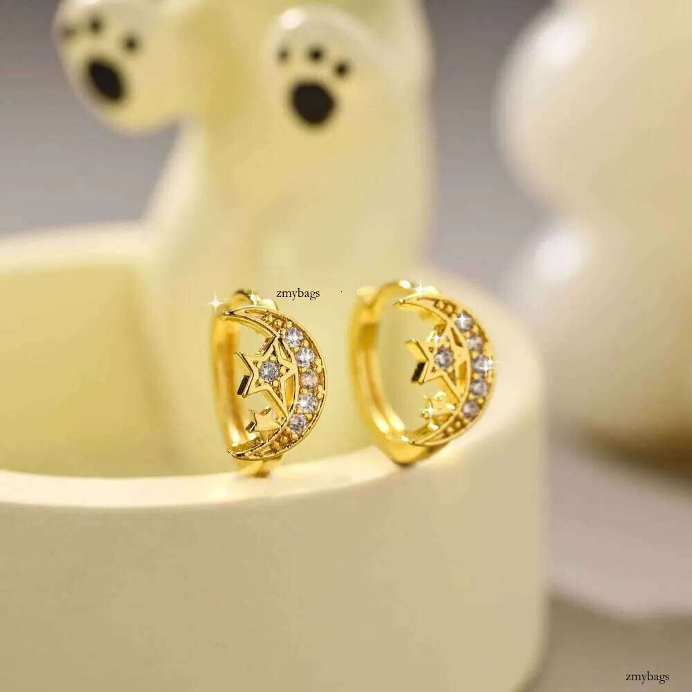 DHcollections High-end Earrings with Elegant Design, and Moon Earrings, Electroplated 14k Gold Zircon Star 99