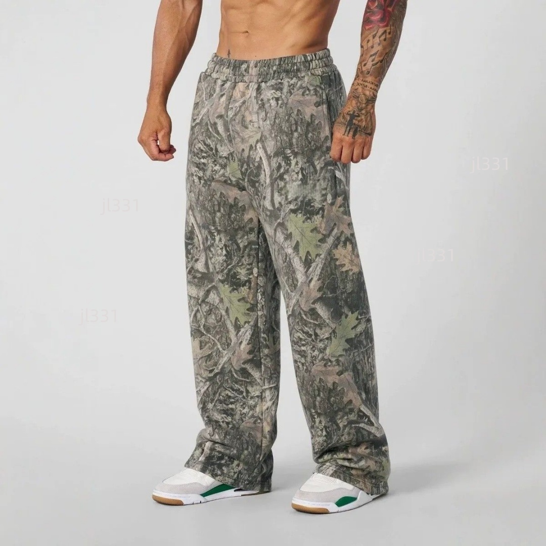 YOUNG LA New American Sports Pants Fitness Running Training Pants Cotton looped Printed Wide Leg Pants