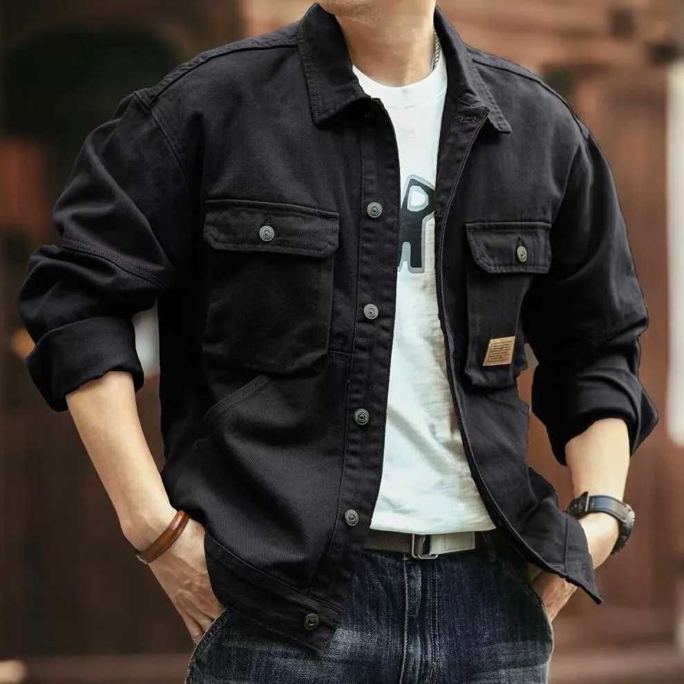 American Retro Denim Jacket Mens Autumn and Winter Trendy Brand Heavyweight Washed Lapel Jacket Trendy and Cool French Workwear W250809
